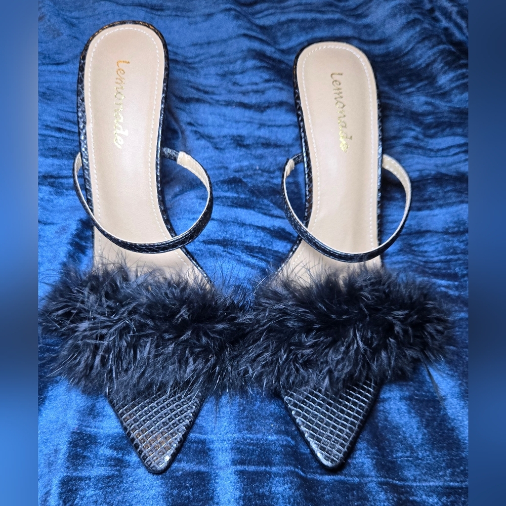 Black Feathered Stiletto Heels